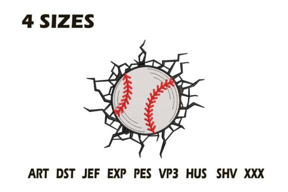 Baseball Breaking Wall Embroidery Design