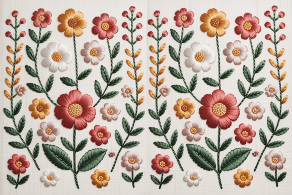 Boho Floral Embroidery Seamless Pattern