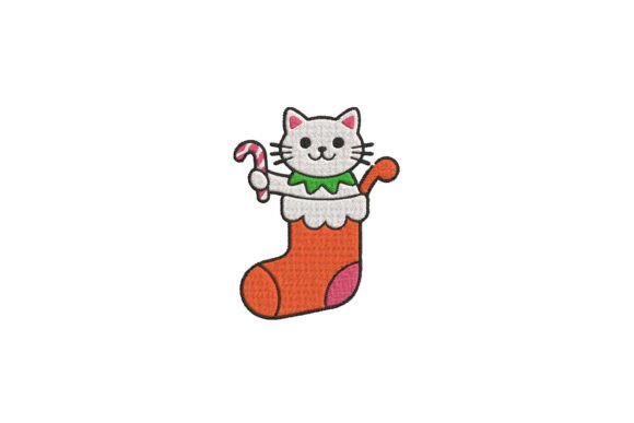Christmas Cat in Stocking Embroidery Pat