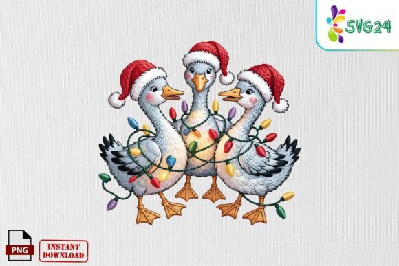 Christmas Geese Embroidery Art PNG