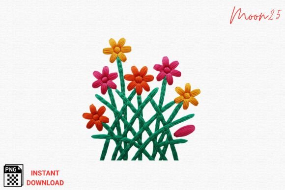 Colorful Floral Stitches Embroidery PNG