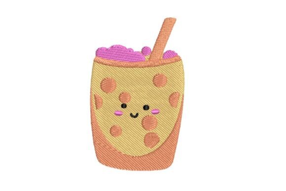 Cute Tropical Boba Tea Character Embroidery Design