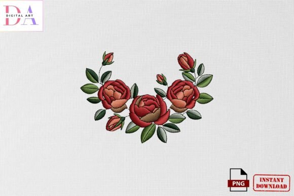 Elegant Rose Floral Embroidery PNG