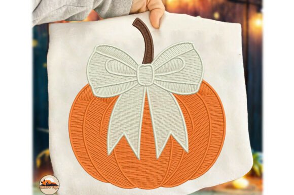 Embroidery Pumpkin PNG, Bow Thanksgiving