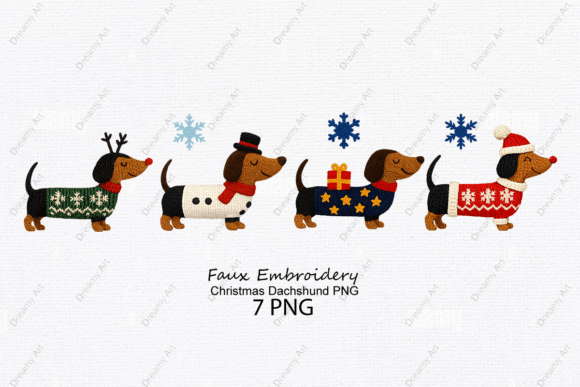 Faux Embroidery Christmas Dachshund PNG