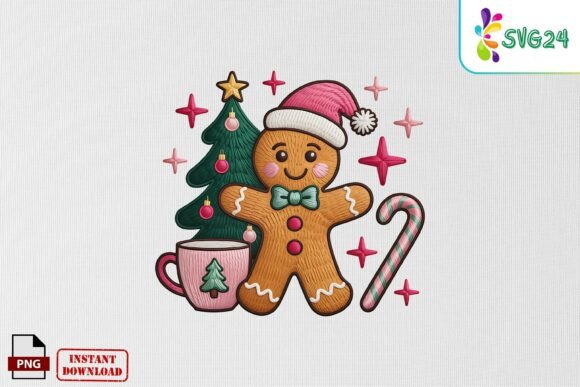 Gingerbread Christmas Embroidery PNG