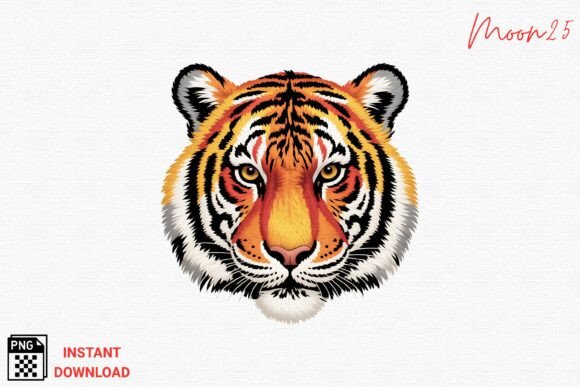 Realistic Tiger Face Embroidery PNG