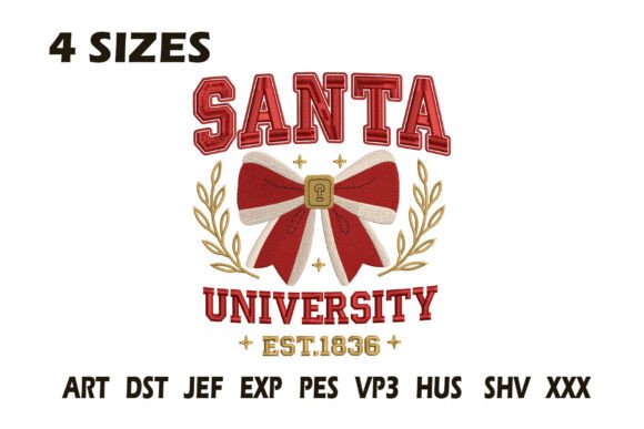 Santa University Embroidery Design