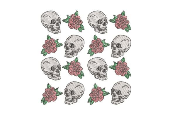 Skull and Roses Repeating Embroidery Pattern