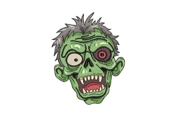 Snarling Green Zombie Head Embroidery Design