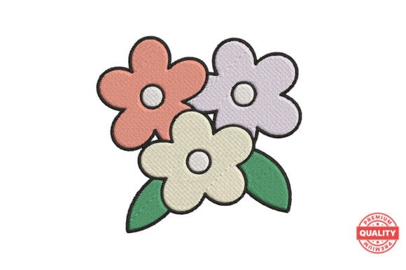 Three Pastel Flowers Embroidery