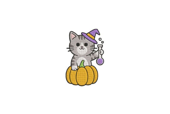 Witch Cat in Pumpkin Embroidery