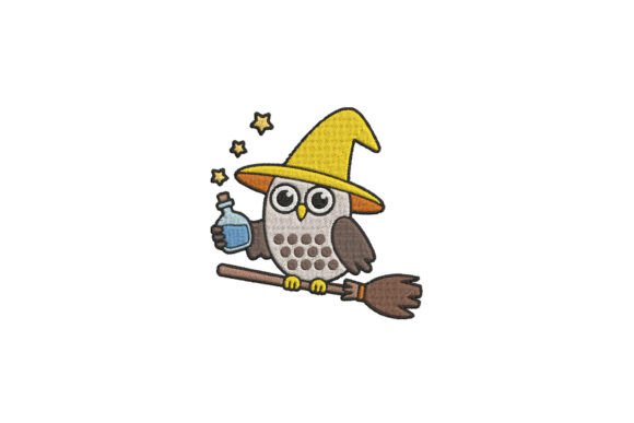 Wizard Owl on Broom Embroidery